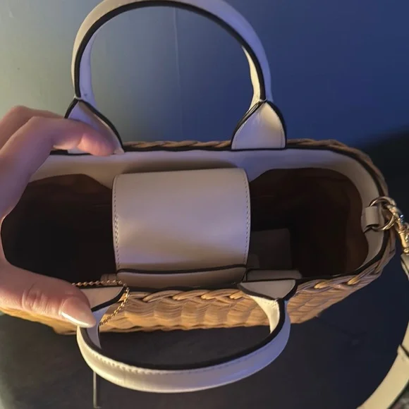 Coach Tan and White Woven Handbag - Picture 3 of 5